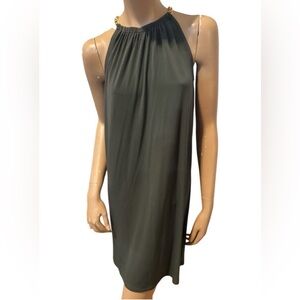 NWOT MICHAEL Michael Kors Olive Green Sleeveless  Dress wi/Gold Chain Accent XL